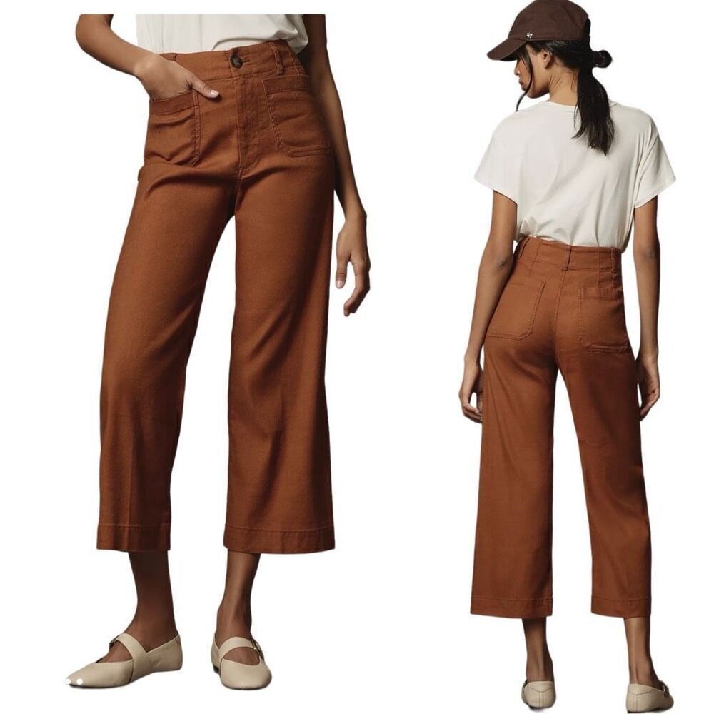 Anthropolgie Women's Brown Wide-Leg Capri Pants